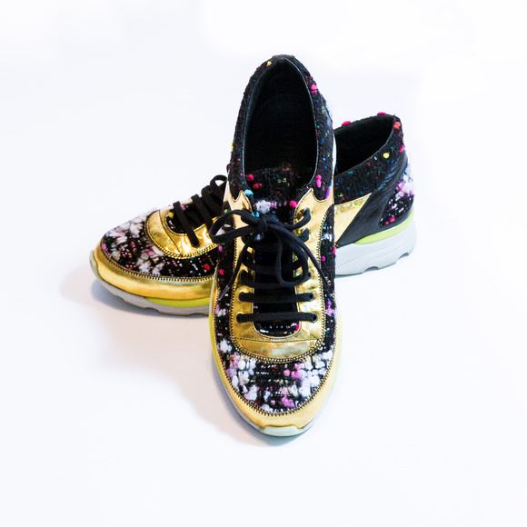 CHANEL Womens Multi Color Tweed CC Logo Sneakers - Picture 1 of 8